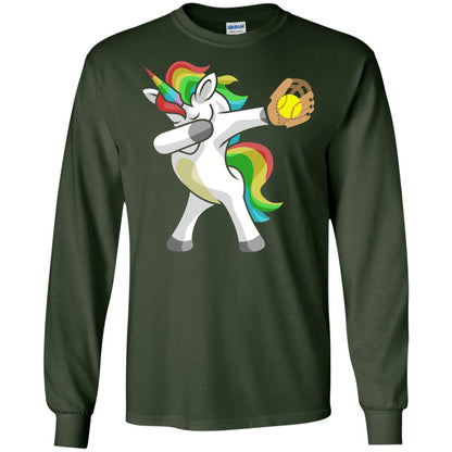 Dabbing Unicorn Softball T-shirt Funny Dabbing Forest Green