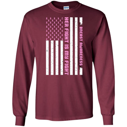 Breast Awareness His Fight Is My Fight Pink Ribbon Stars Flag Of Usa Shirt Maroon