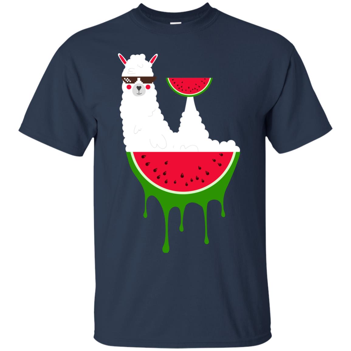 Watermelon Llama Funny Summer Melon Fruit Shirt Navy
