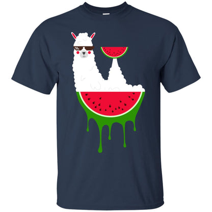 Watermelon Llama Funny Summer Melon Fruit Shirt Navy