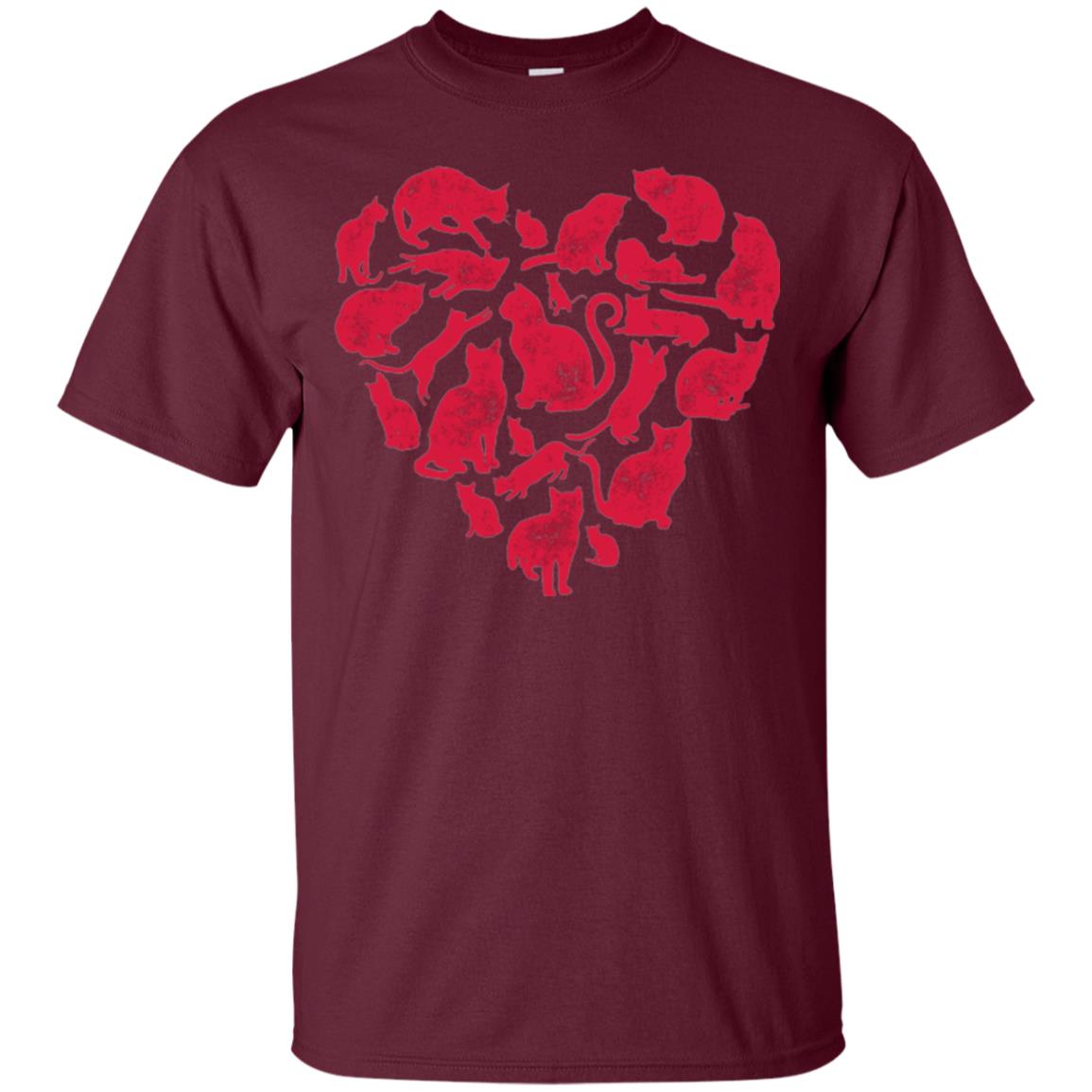 Valentines Day Cat T-shirt Maroon