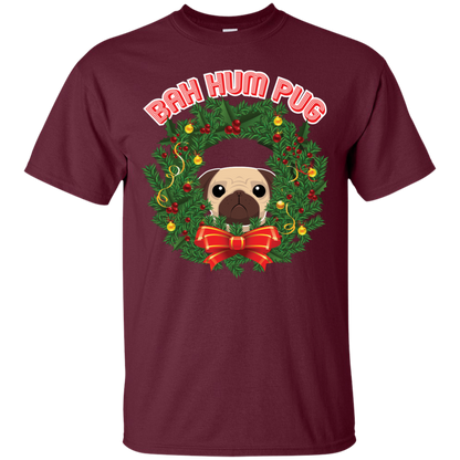 Christmas T-Shirt Bah Hum Pug Maroon