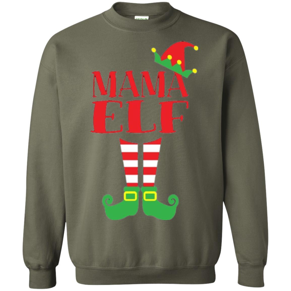 Family Christmas T-shirt Mama Elf T-shirt Military Green