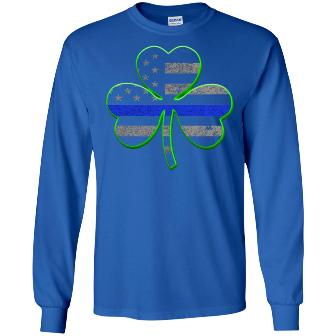 Thin Blue Line St Patrick_s Day Clover T-shirt Royal