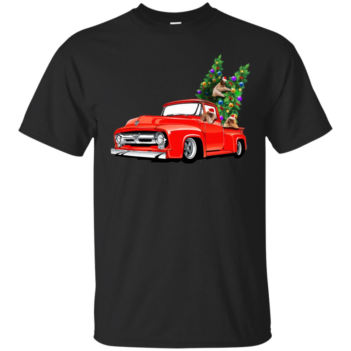 Christmas Tree And Sloths On Car X-mas Gift Shirt Black