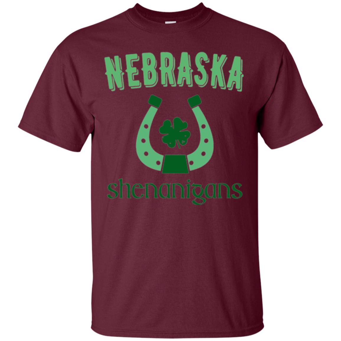 Nebraska Shenanigans Horseshoe Clover St Patrick_s Day T-shirt Maroon