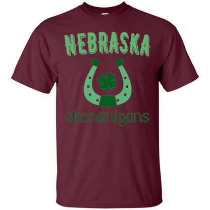Nebraska Shenanigans Horseshoe Clover St Patrick_s Day T-shirt Maroon