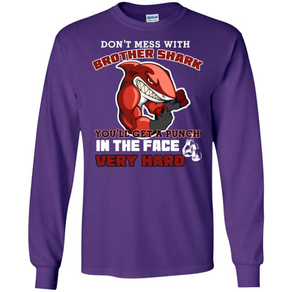 Don't Mess With Brother Shark You'll Get A Punch In The Face Very Hard Family Shark Shirt Purple