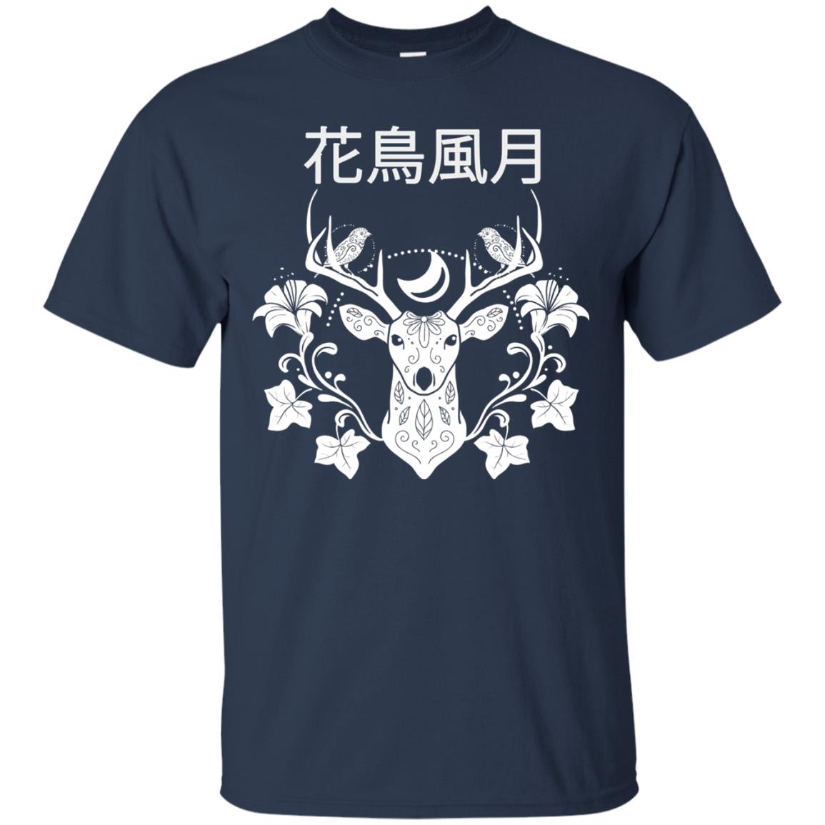 Japanese Nature Quote Reindeer Shirt Navy