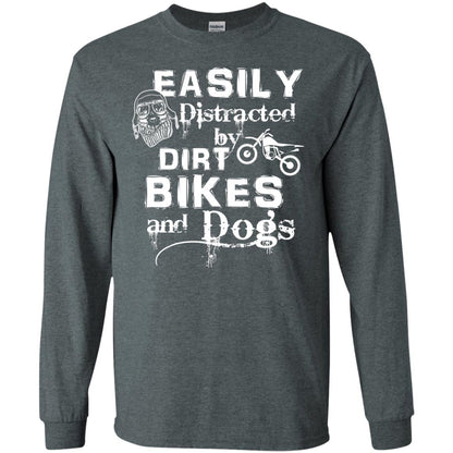 Dogs And Bikes Lover T-shirt Easily Distracted By Dirt Bikes And Dogs Dark Heather