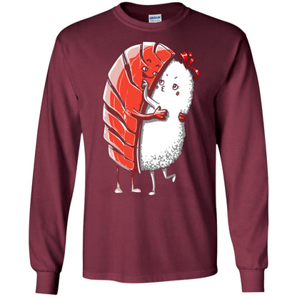 Sushi Lover T-shirt Salmon Sashimi Sushi Hug Love Maroon