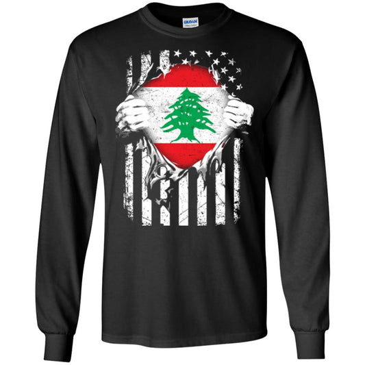 Super Lebanon Hearts American Patriot Flag Lebanese T-shirt Black
