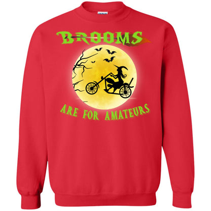 Brooms Are For Amateurs Witches Ride A Motorcycle Funny Halloween Shirt Red