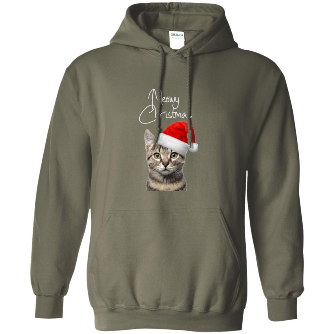 Cat Lovers T-shirt Merry Christmas Military Green