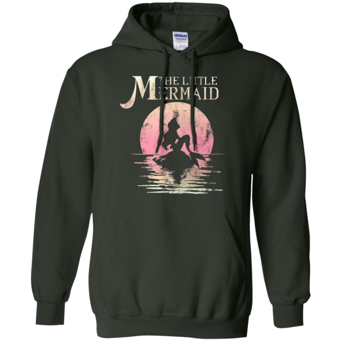 Cartoon T-shirt The Little Mermaid Ariel Rock Moon Silhouette Forest Green