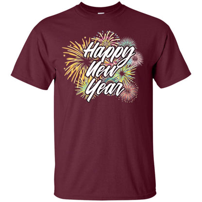 Happy New Year T-shirt Fireworks Maroon