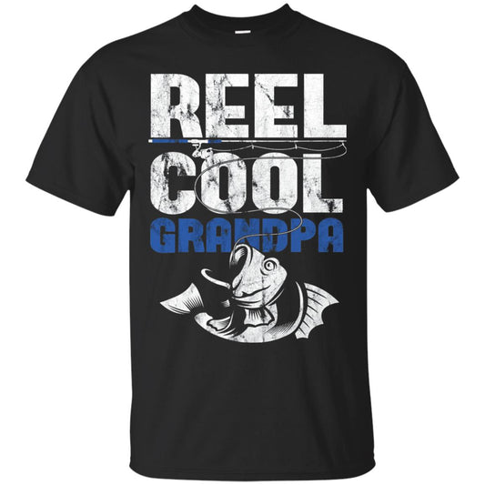 Reel Cool Grandpa Papa Fisherman T-shirt Black