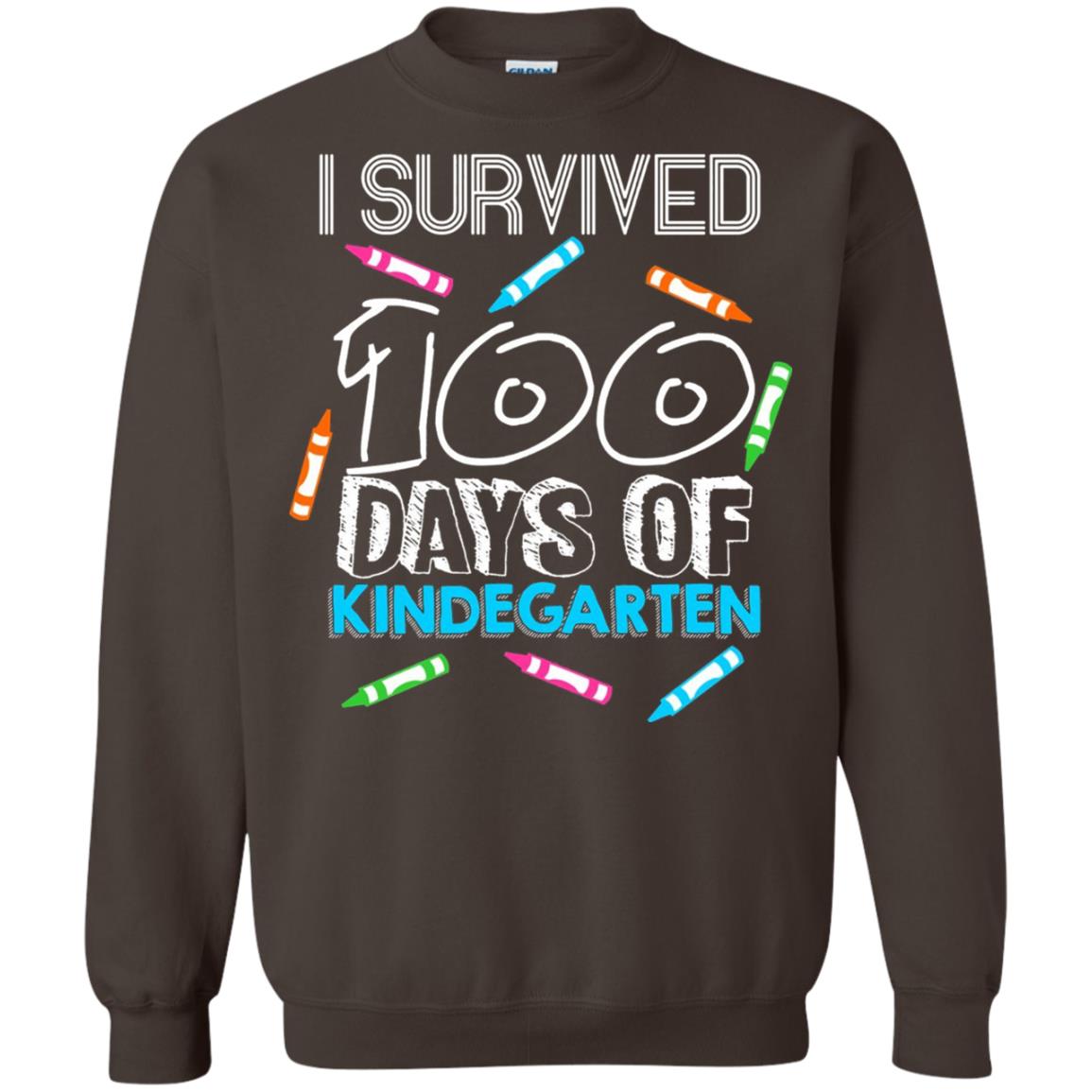 Teacher Kid T-shirt I Survived 100 Days Of Kindergarten Dark Chocolate