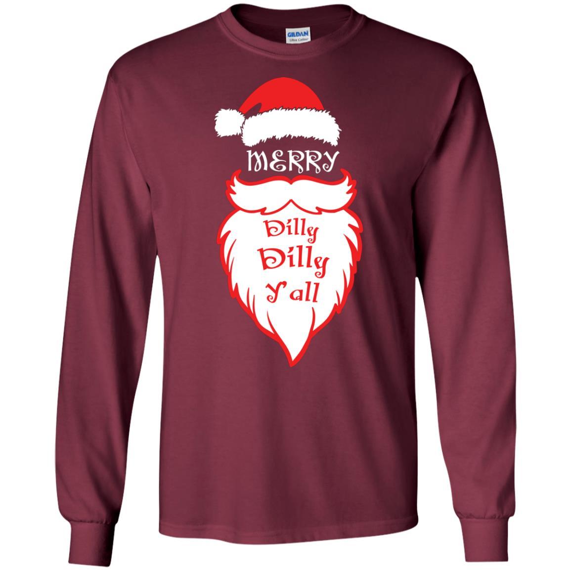 Christmas T-shirt Merry Dilly Dilly Y'all Maroon