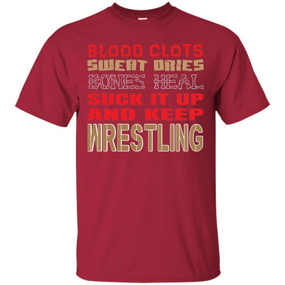 Wrestling T-shirt Blood Clots Sweat Dries Bones Heel Cardinal