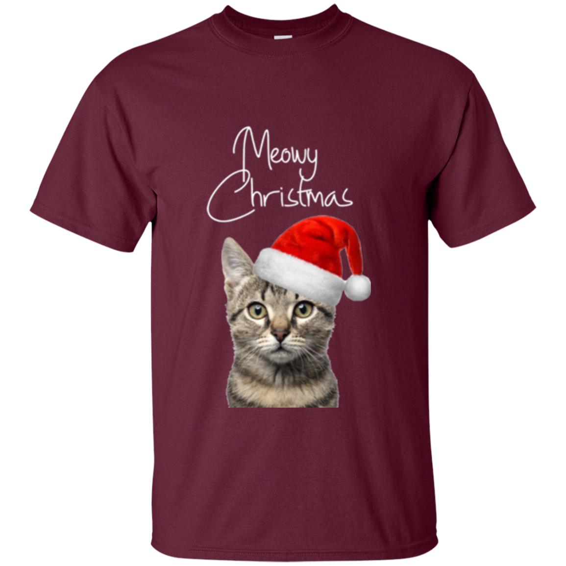 Cat Lovers T-shirt Merry Christmas Maroon
