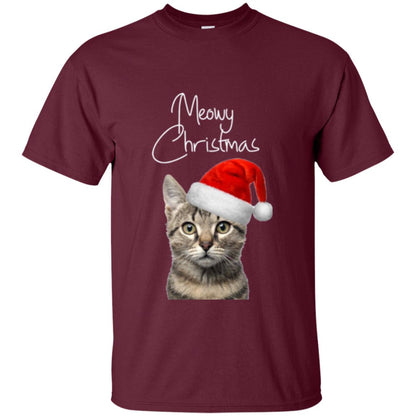 Cat Lovers T-shirt Merry Christmas Maroon