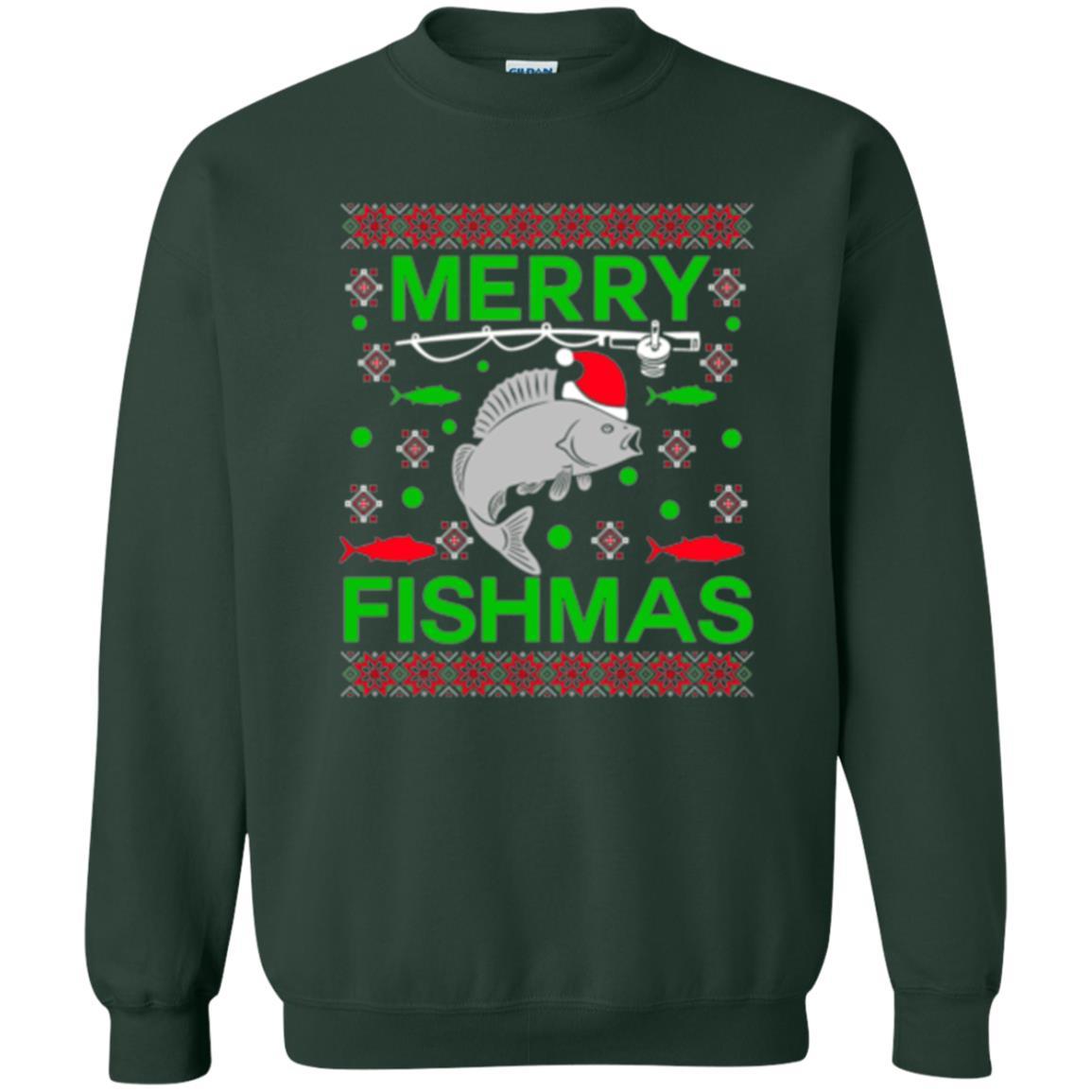 Christmas T-shirt Merry Fishmas Merry Christmas Fisherman Forest Green