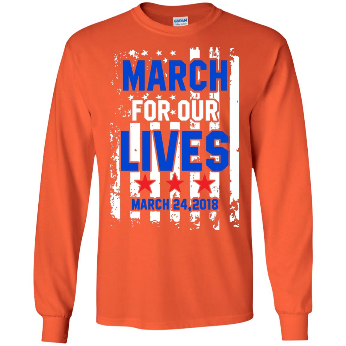 March For Our Lives With American Flag Gun Control T-shirt Orange
