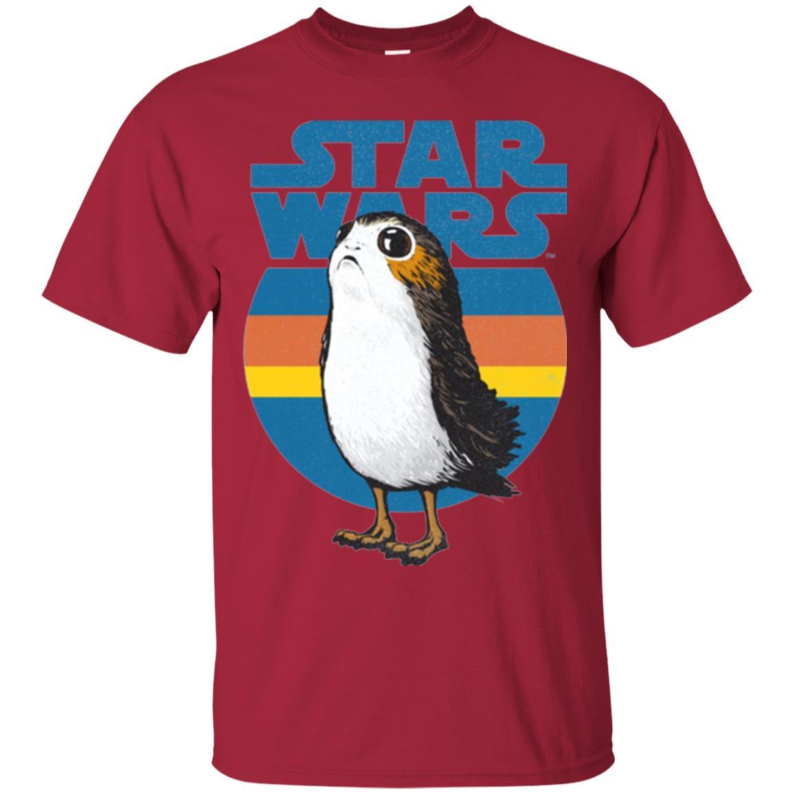 Film T-shirt Star Wars Last Jedi Porg Retro Stripes Logo Graphic Cardinal