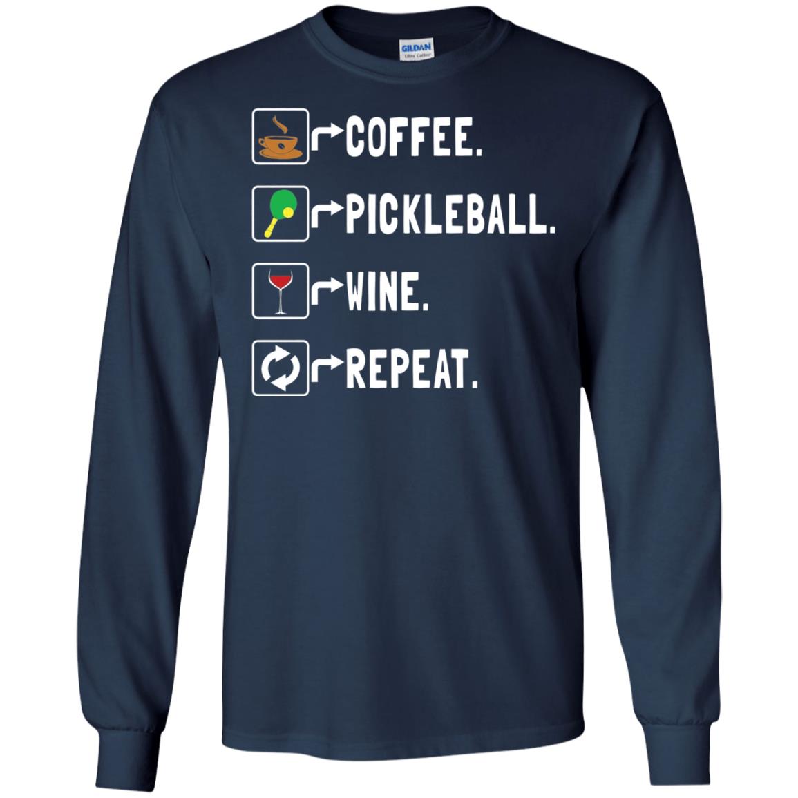 Funny Coffee Lovers T-shirt Pickleball Wine Repeat Navy
