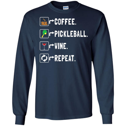 Funny Coffee Lovers T-shirt Pickleball Wine Repeat Navy