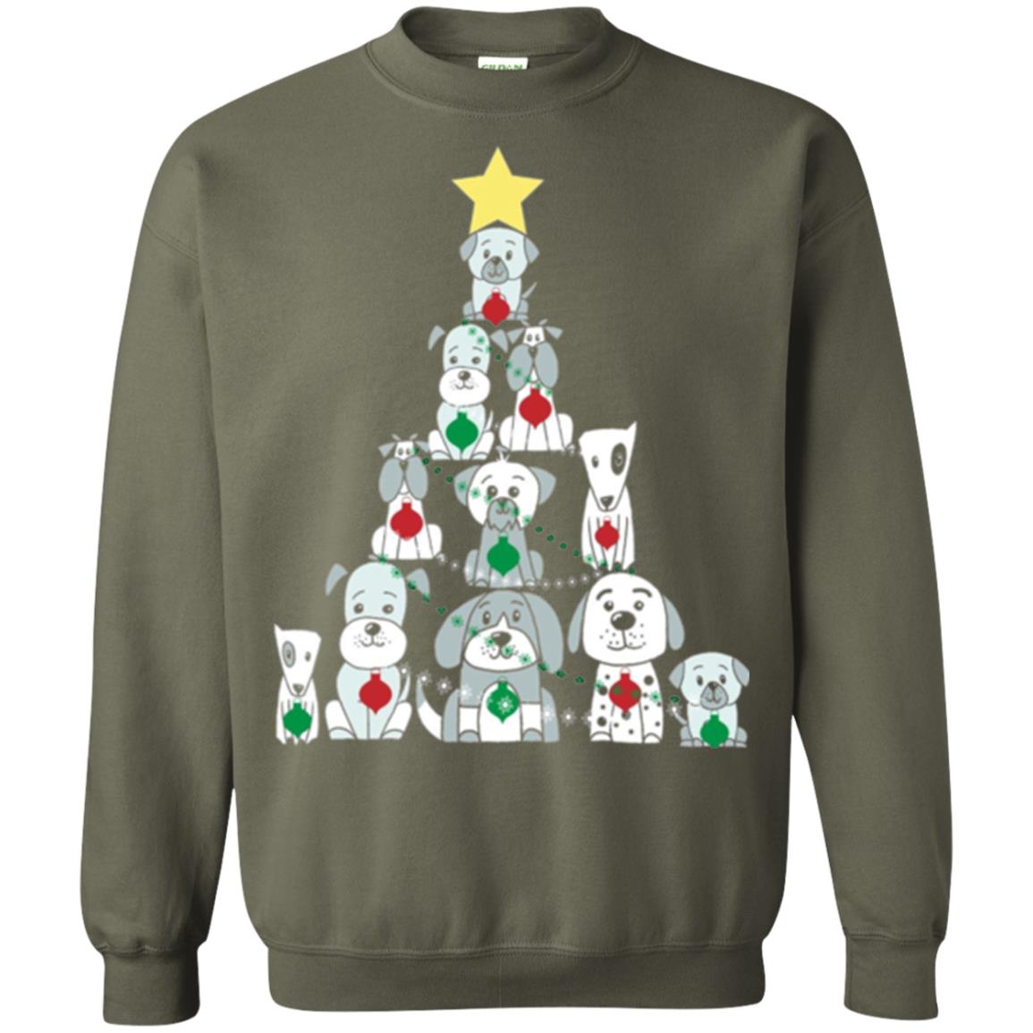 Dogs Lovers T-shirt Christmas Tree By Dogs Military Green