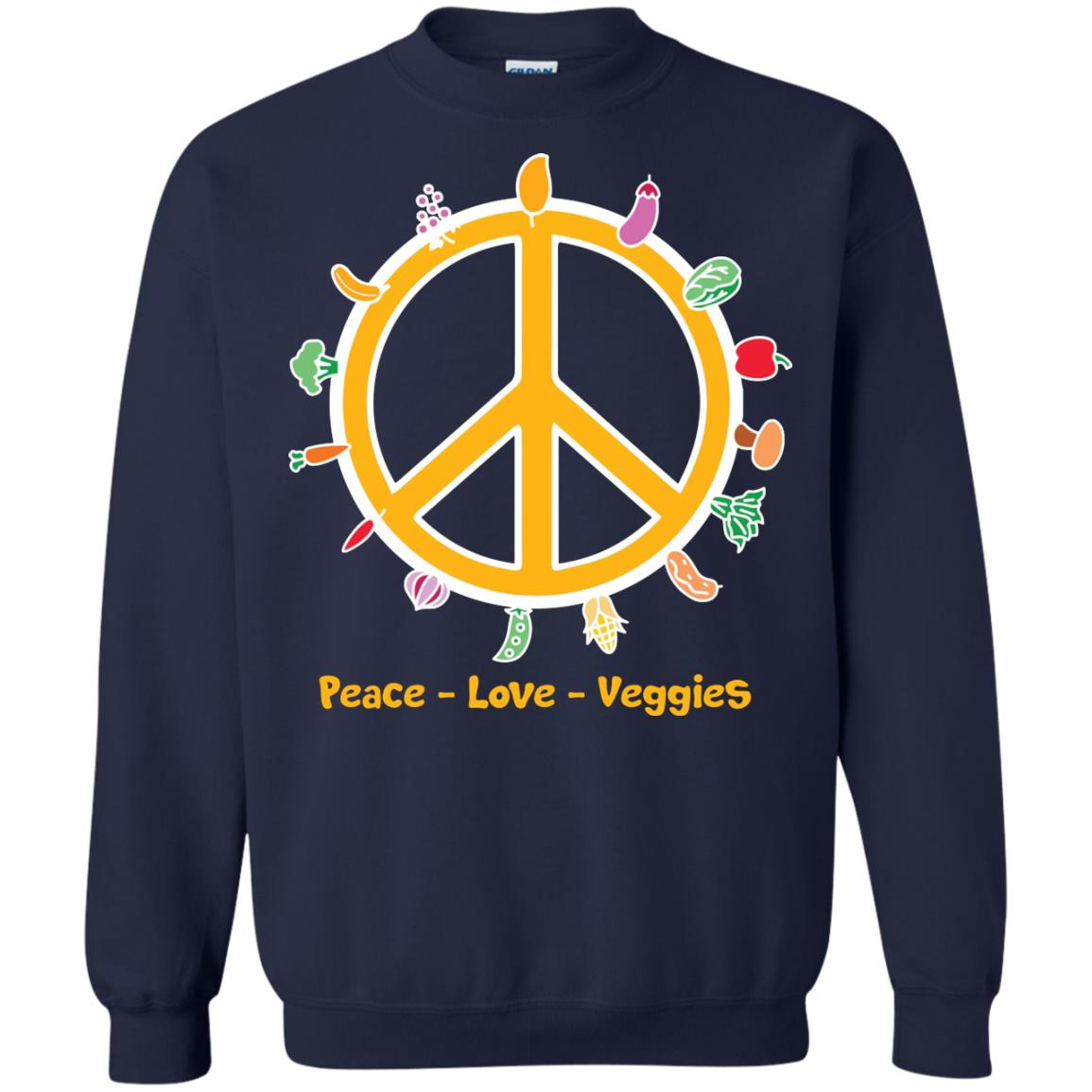 Vegetarian T-shirt Peace Love Veggies Navy