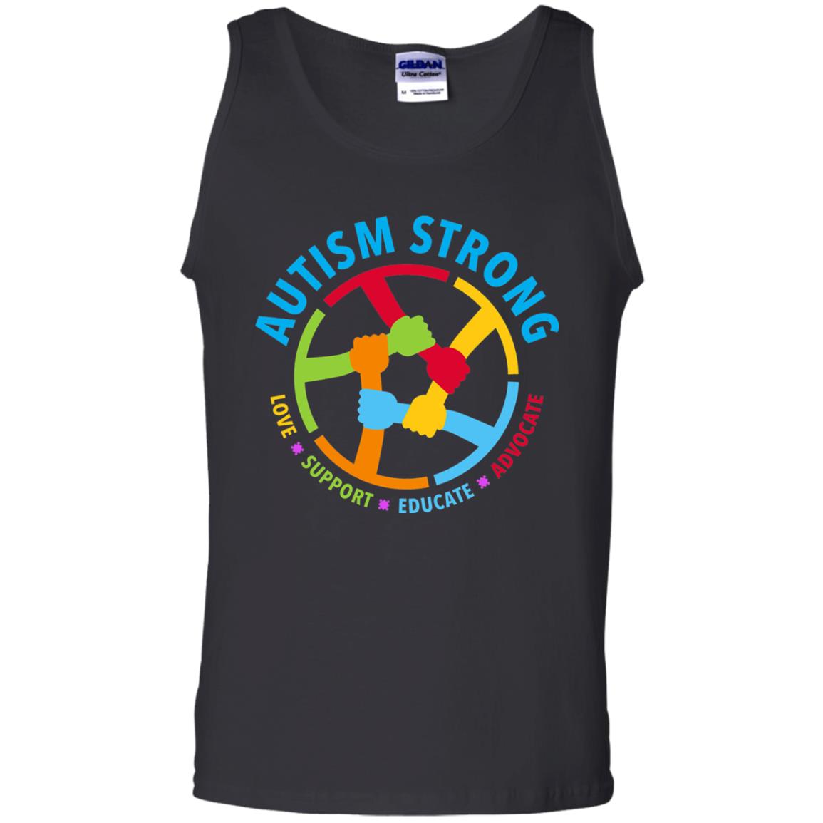Autism Strong Love Support Educate Advocate Autism Awareness T-shirt Black