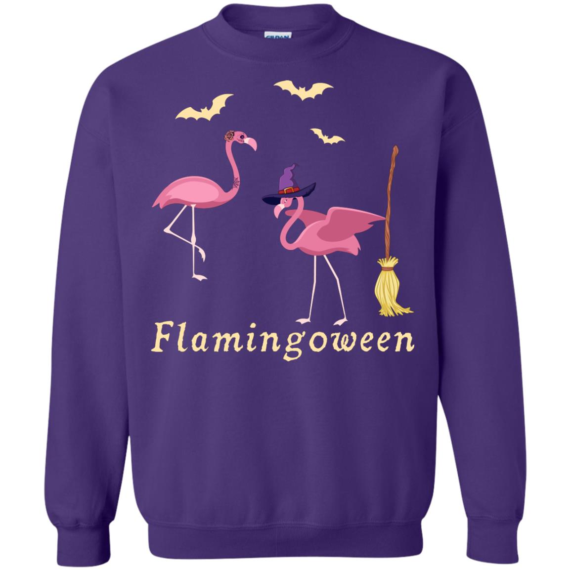 Flamingoween Flamingo Wicth Ride Stick Funny Quote On Haloween Gift Shirt Purple