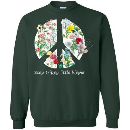 Stay Trippy Little Hippie Peace Sign Shirt Forest Green