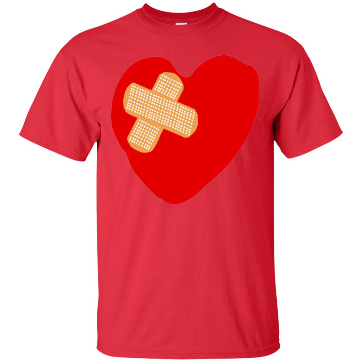 Funny Patched Up Heart Graphic T-shirt Red
