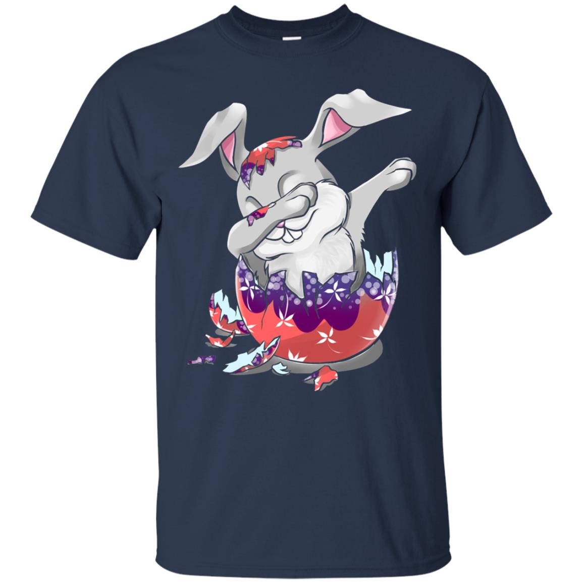 Funny Dabbing Bunny T-shirt For Kids Easter Gift Navy