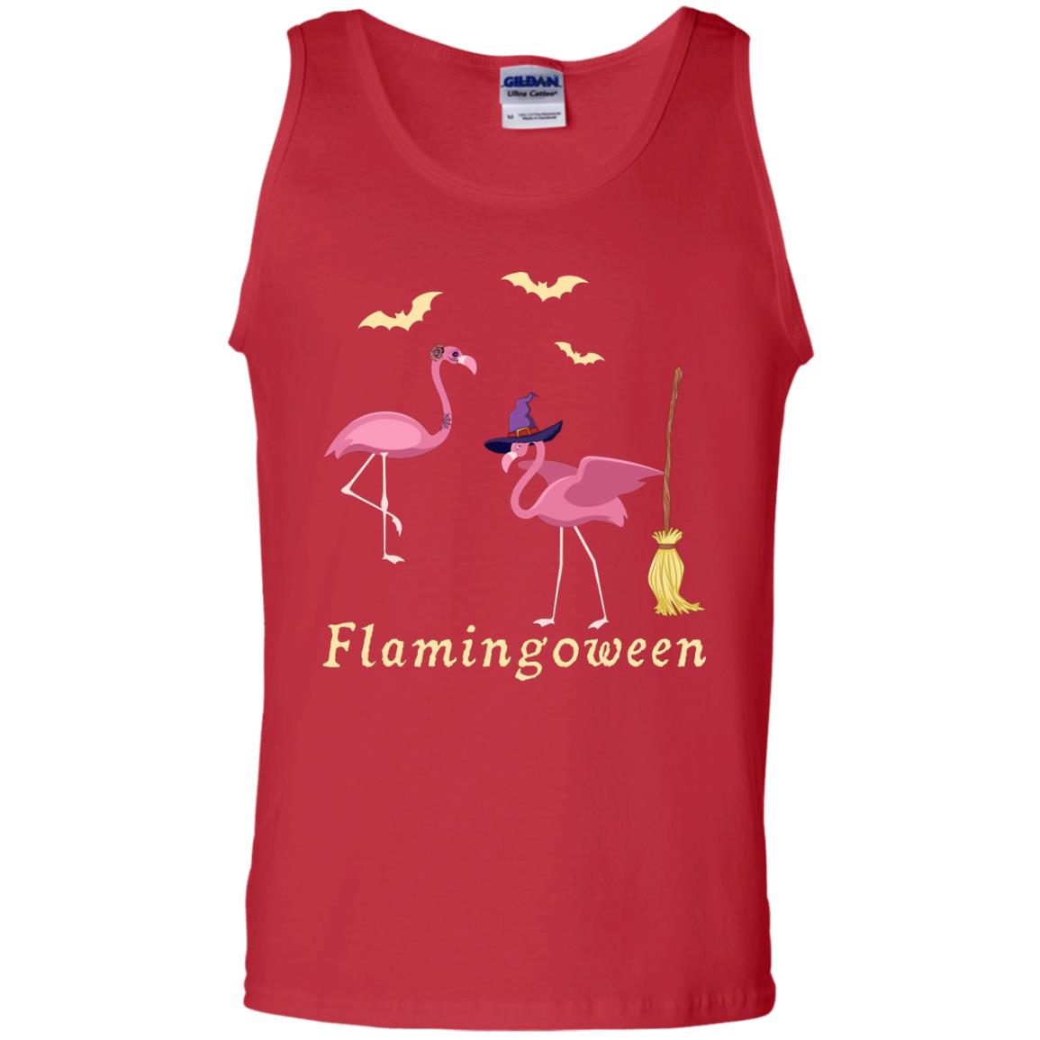 Flamingoween Flamingo Wicth Ride Stick Funny Quote On Haloween Gift Shirt Red