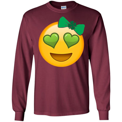 Emoji Green Heart Eyes Bow Saint Patricks Day Shirt For Girls Maroon