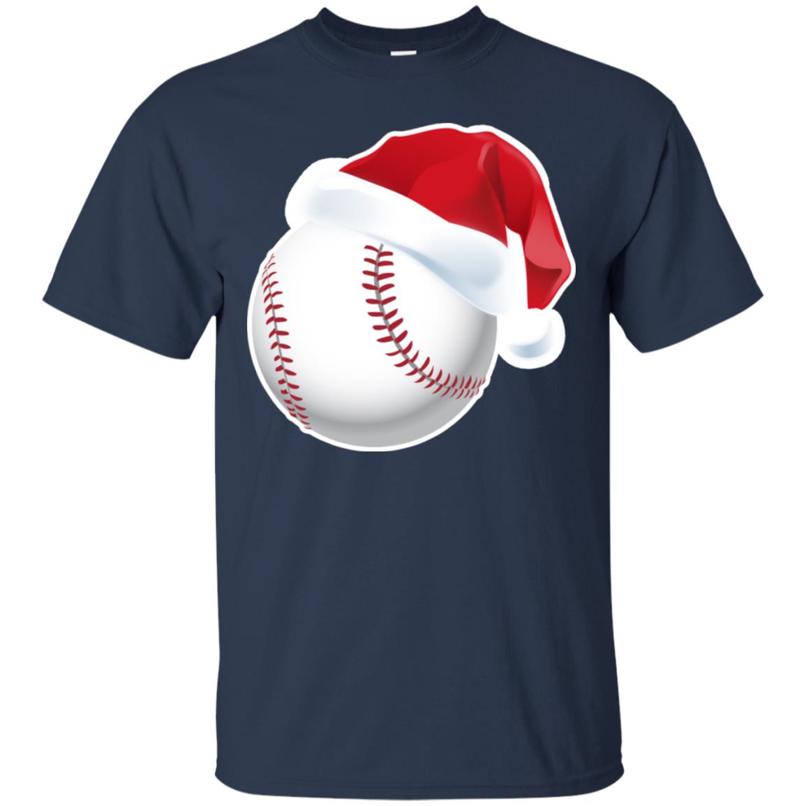 Baseball With Santa Claus Hat X-mas Shirt For Baseball Lovers Navy