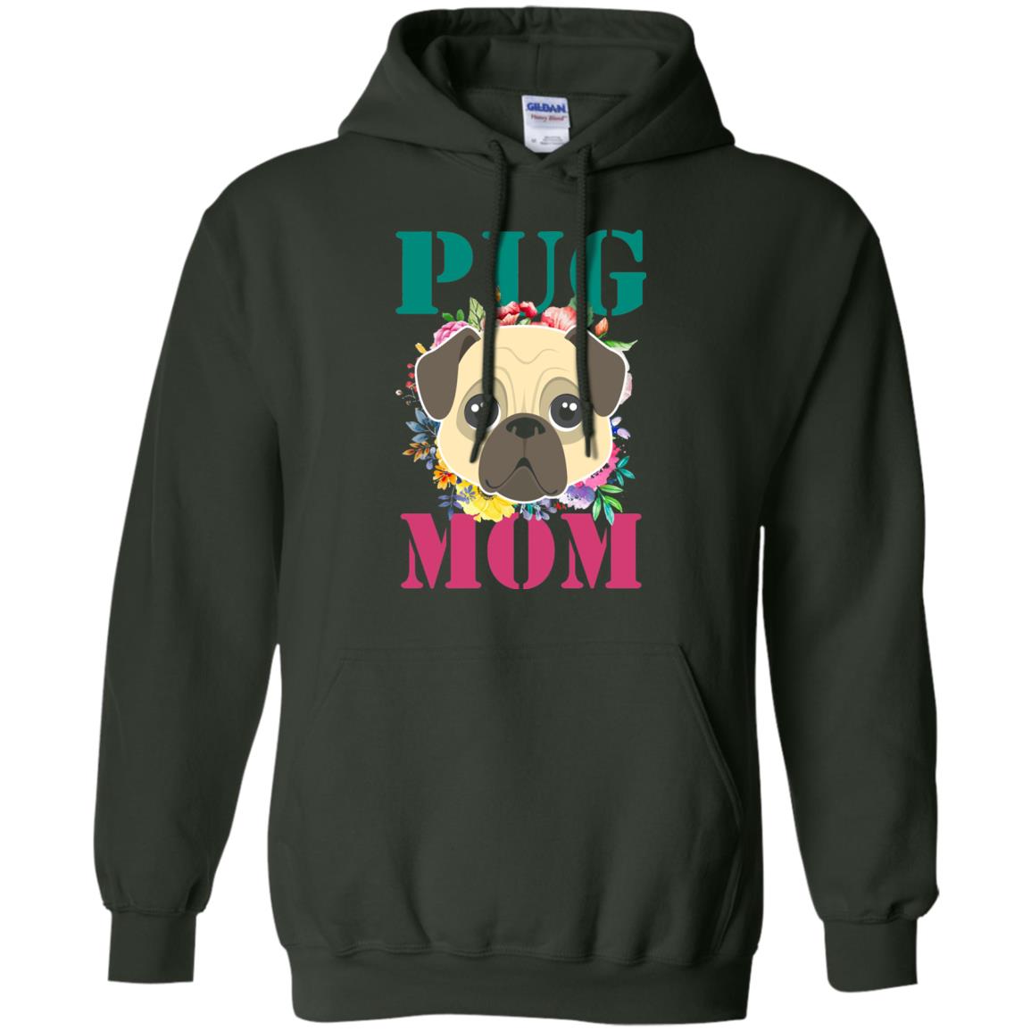 Floral Pug Mom T-shirt Puppy Pet Lover Forest Green