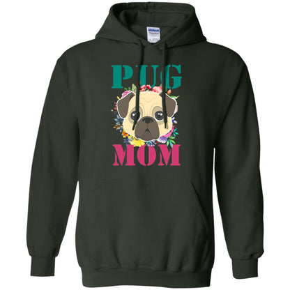 Floral Pug Mom T-shirt Puppy Pet Lover Forest Green