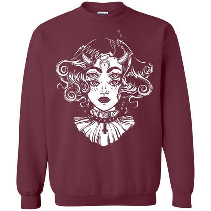 Horned Devil Girl Tshirt Satanic Halloween Glitch Goth Maroon