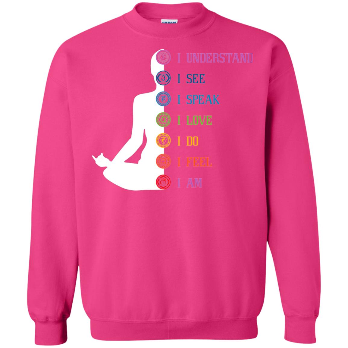 Chakra Meditation Yoga T-shirt I Speak I Love I Do I Feel I Am Heliconia