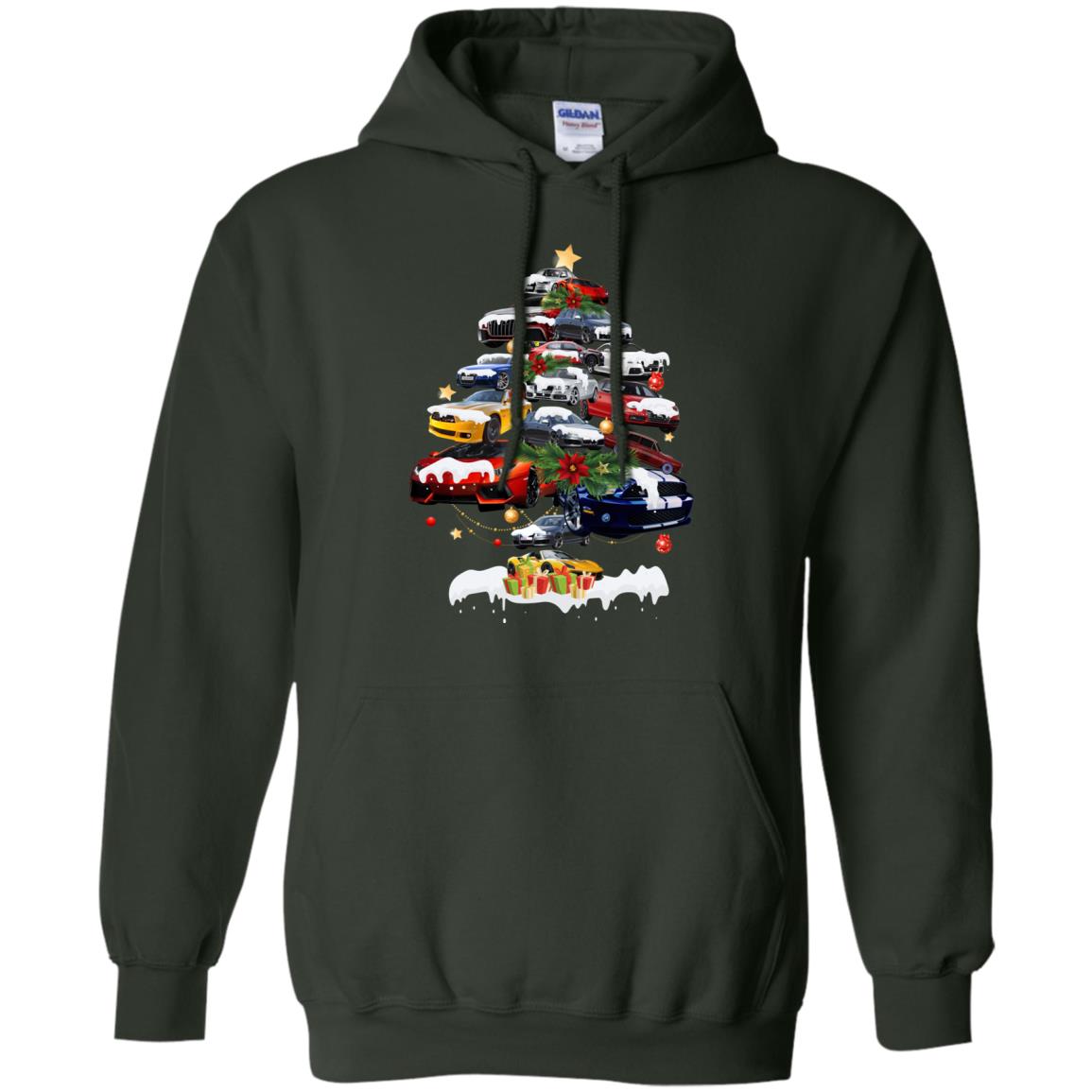Cars Christmas Tree X-mas Gift Shirt For Mens Or Womens Forest Green