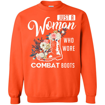 Just A Woman Who More Combat Boots Female Veteran T-shirt Orange