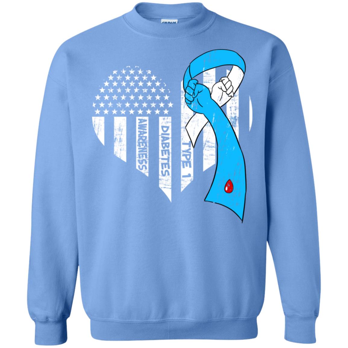 Diabetes Awareness Type 1 Ribbon Flag Shirt Carolina Blue