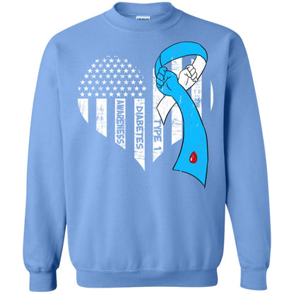 Diabetes Awareness Type 1 Ribbon Flag Shirt Carolina Blue