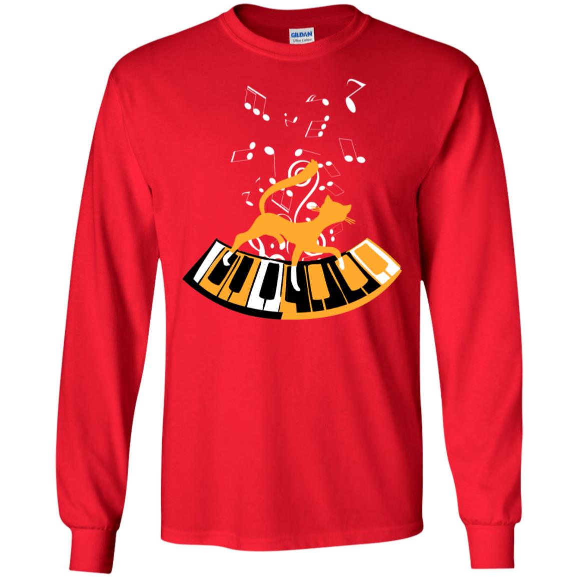 Cat Plays Piano Shirt For Mens Womens Red
